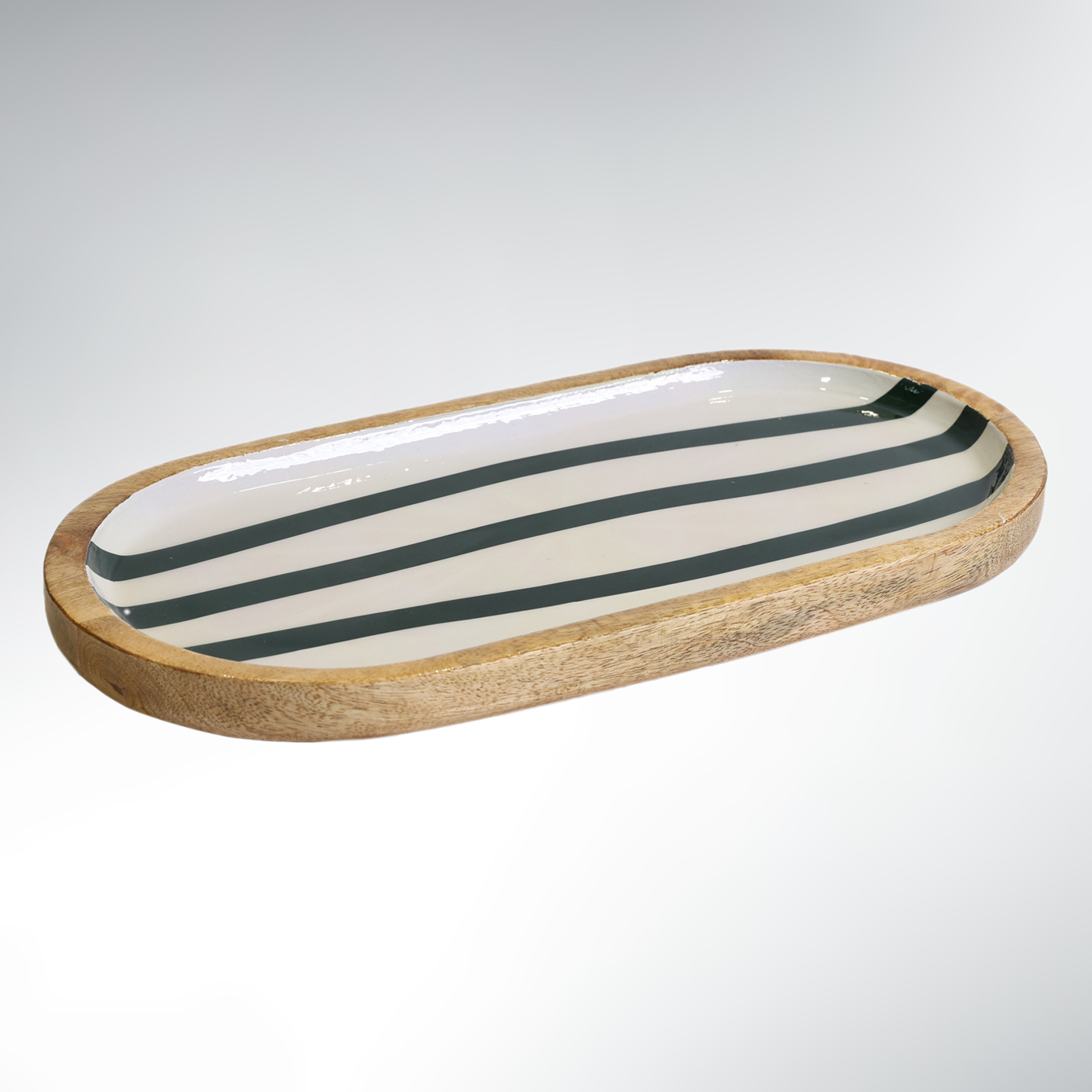 Long Plat Mango Wood Bois & Résine – 35×18 Ligna Rayures Vertes