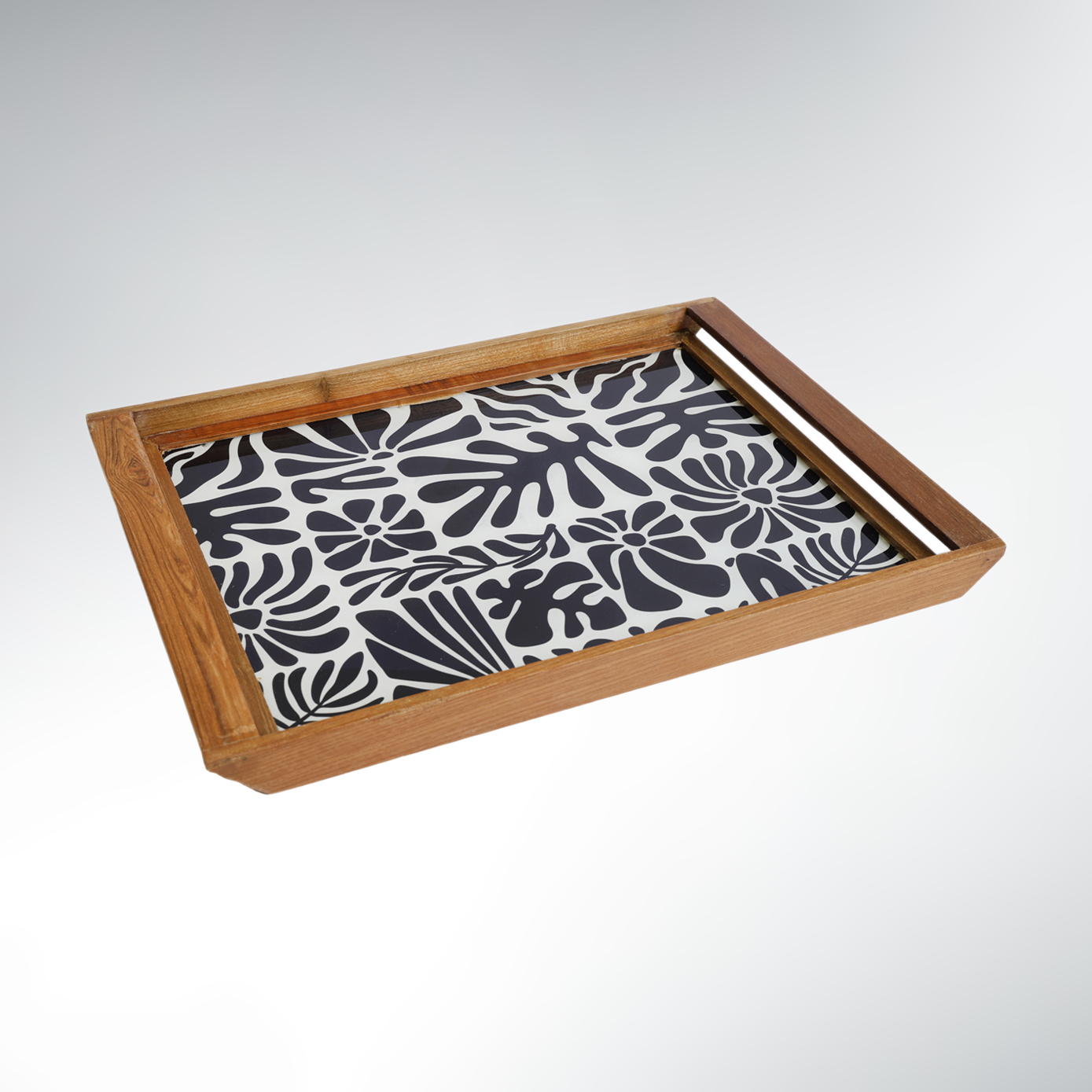 Plateau de Service Bois Teck – 48×30 / 43×27 Black and White Abstract