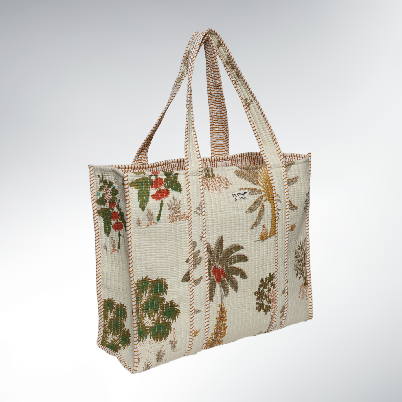 Grand Tote Bag Matelassé  Coton – 43×35 Indi Nomad Bag Palmier