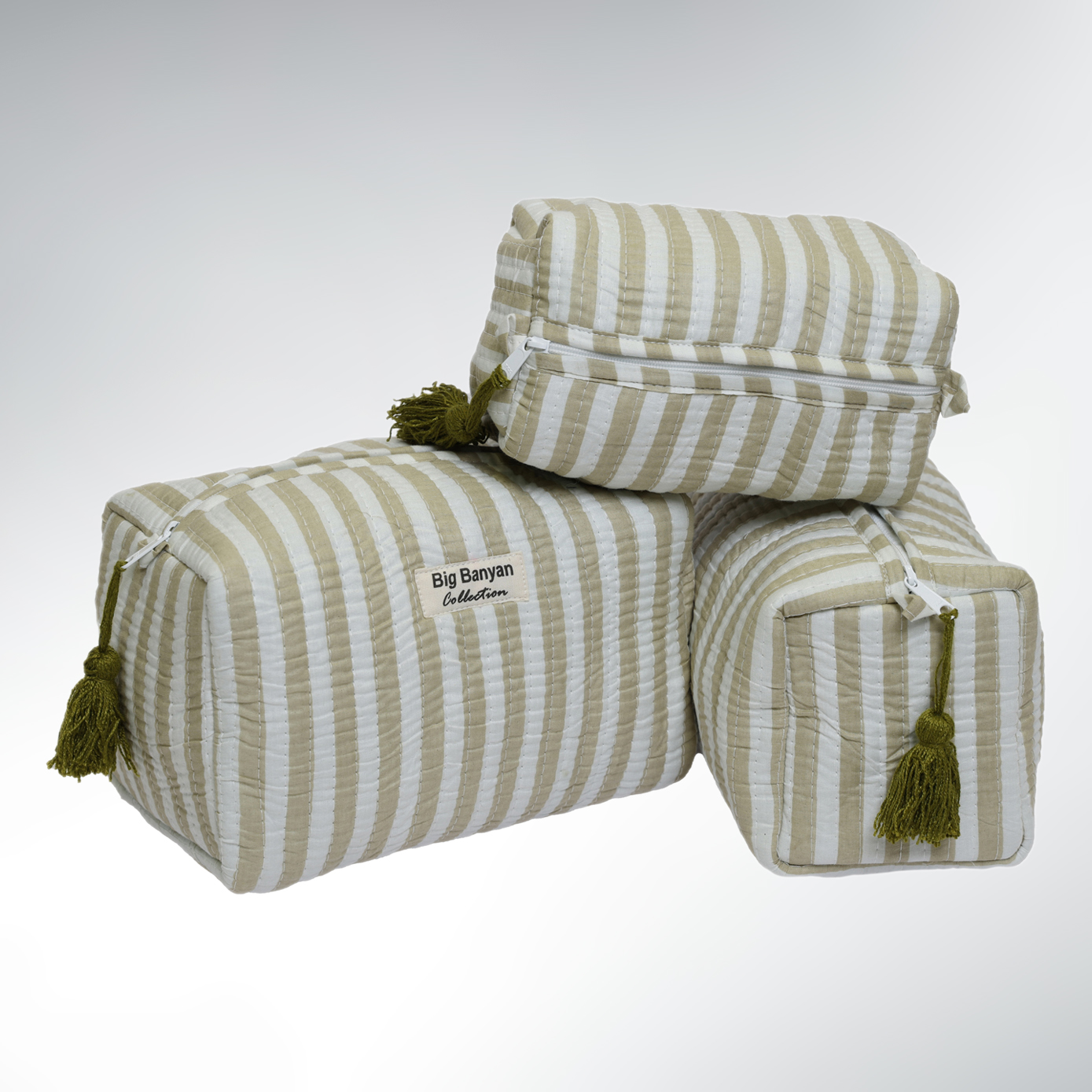 Miti Trousse à Rayures Coton – S/M/L/Set Vert IndiVibe Organizer